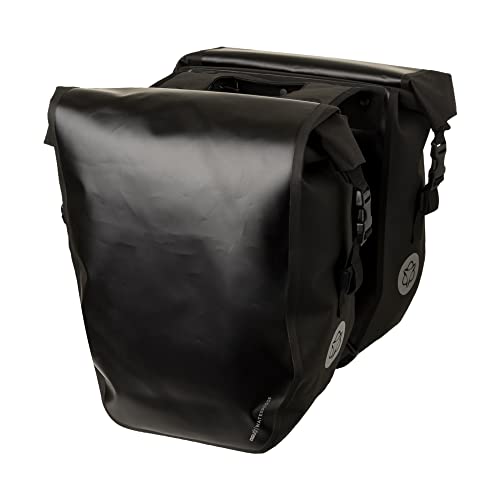 AGU Clean Fahrradtaschen Doppel, Tasche für Gepäckträger Fahrrad, Seitentasche Fahrrad, Wasserabweisend, Reflektierend, 100% Recyceltes Polyester - Schwarz