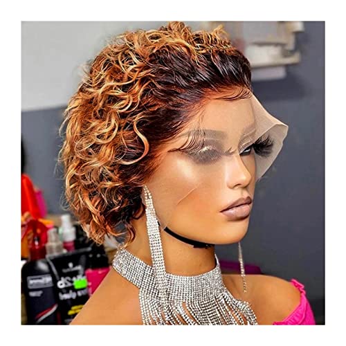 Perücken Pixie Cut 13 × 1 Lace Frontal Wig Short Spring Curl Echthaarperücke for Frauen Brasilianisches Remy-Haar Transparente Lace Front Perücke Damenperücke (Color : 1B 30, Size : Pixie Cut Wig)