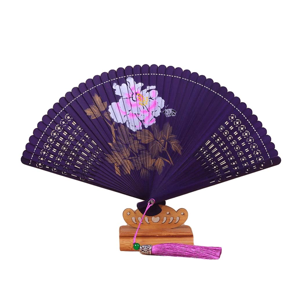 Dekorative Faltfächer Faltbarer Handfächer für Männer/Frauen Handfächer mit chinesischer Tradition, Tanzübungen, Aufführungen, Bambus-Faltfächer, Pfingstrosenblume, Geschenk, Handfächer (Farbe: