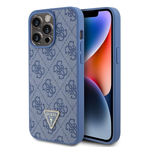 Guess GUHCP15XP4TDPB Hülle für iPhone 15 Pro Max 6.7" Blau hardcase Leather 4G Triangle Strass