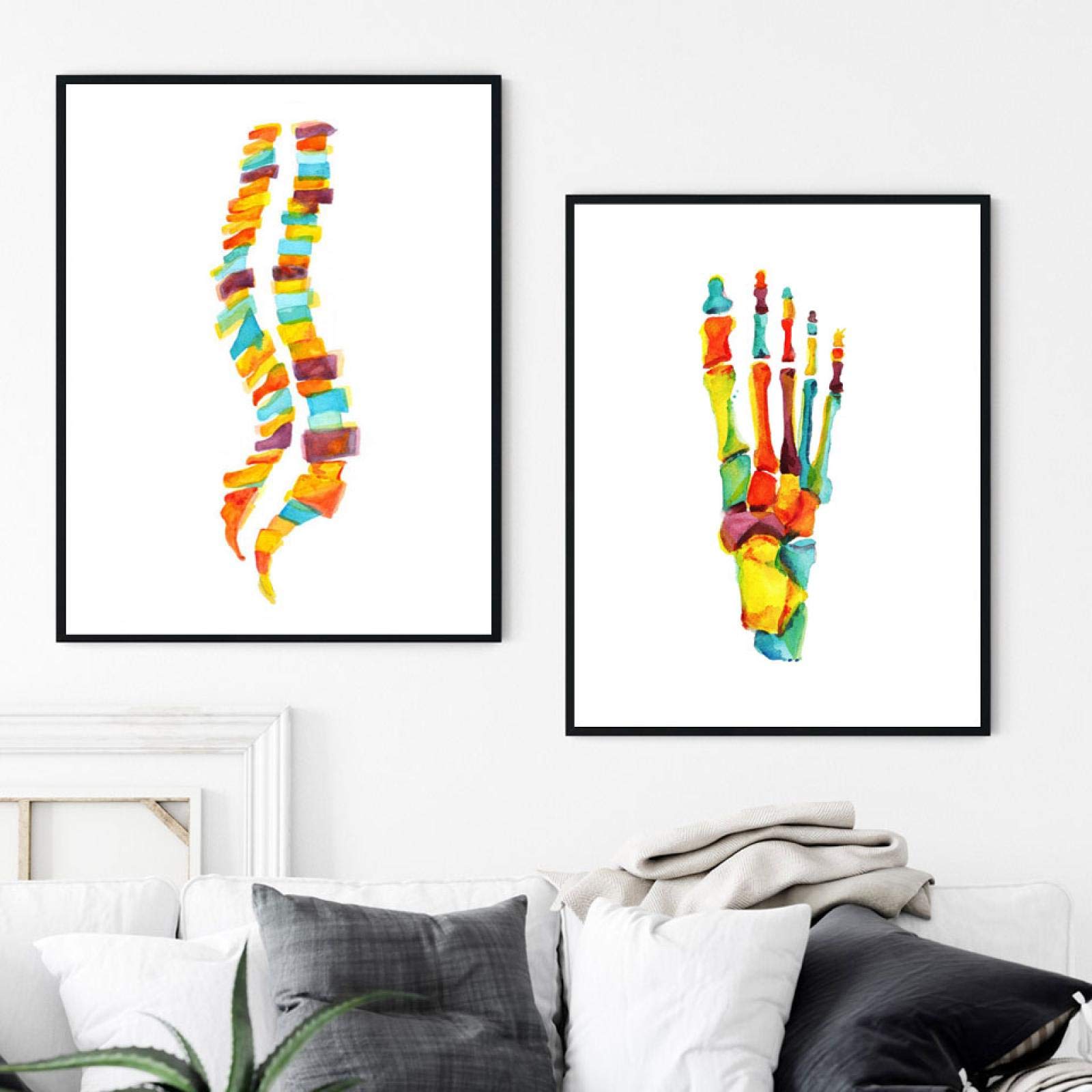 XIANGPEIFBH Aquarell Knochen des Fußes Plakat Anatomie Wirbelsäule Säule Plakat und Druck Leinwand Malerei HD Wandkunst für Raum Wohnkultur 40x50cmx2pcs Ungerahmt