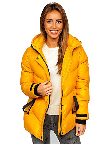 BOLF Damen Winterjacke Steppjacke mit Kapuze Daunenjacke Reißverschluss Sportjacke Zip Wärme Freizeit Outdoor Basic Casual Style 23065 Camel S [D4D]