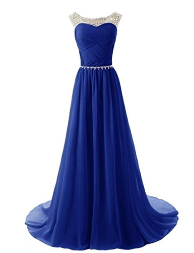 Zorayi Damen Perlen Lang Formale Abschlussball Abendkleid Brautjungfer Kleider Blau Größe 38