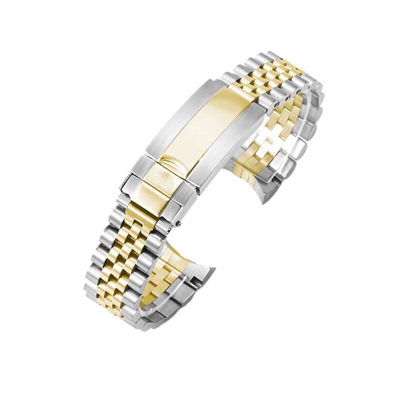 THBGTCNQ Uhrenarmband aus massivem Edelstahl mit fünf Perlen, 20 mm, universelle Faltschließe, Uhrenzubehörwerkzeug, geeignet for Quarzuhren, traditionelle Uhren(Silver-gold)