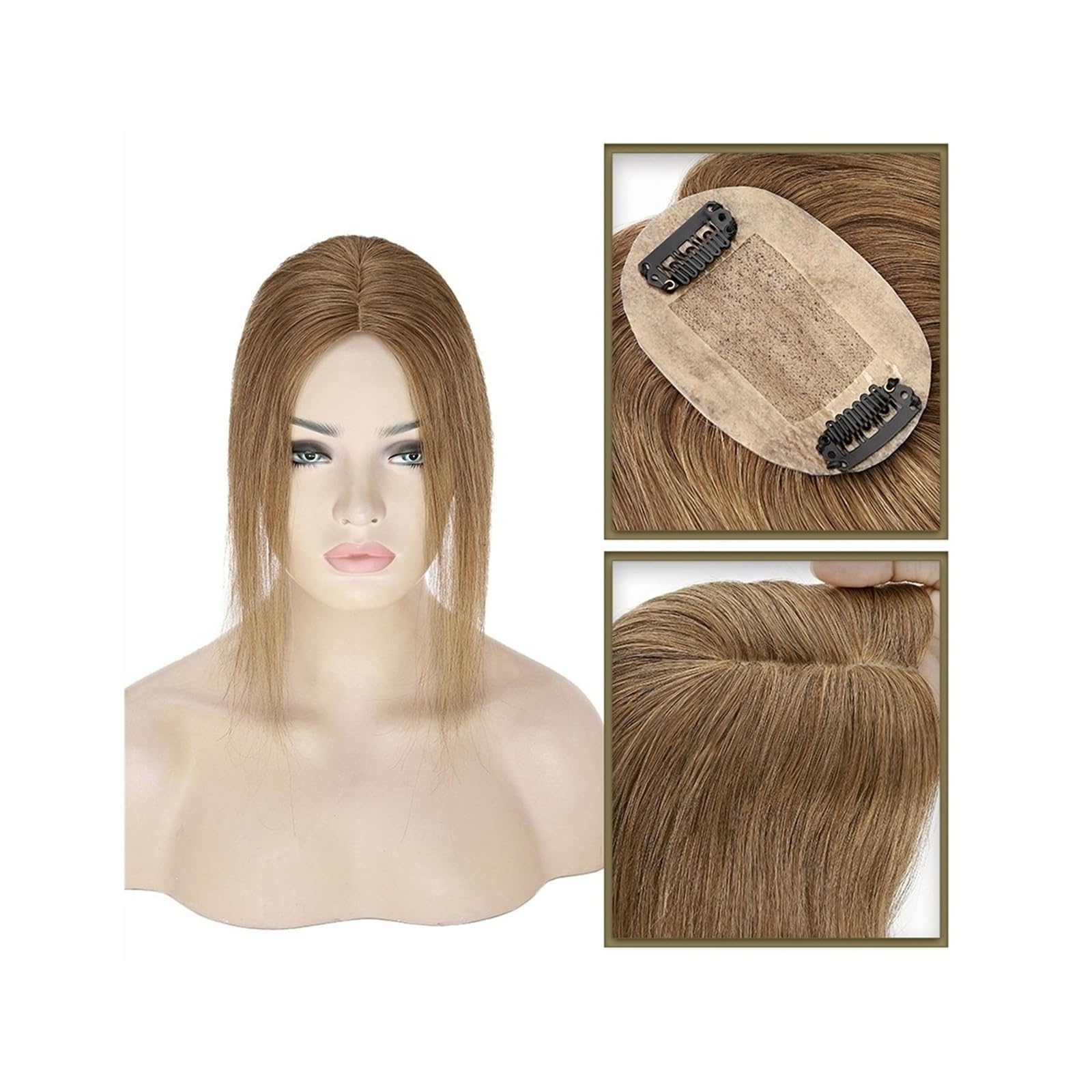 Haartopper für Frauen Haar-Topper aus echtem Menschenhaar, 6 x 9 cm, Mittelteil, Seidenbasis, Damen-Topper, Clip-in-Haarverlängerung, glattes Haarteil for Haarausfall, dünner werdendes Haar Haarteil T