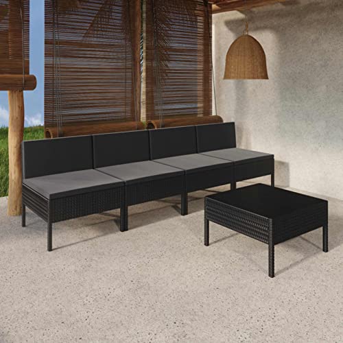 Juroupi 5-tlg. Garten-Lounge-Set mit Auflagen GartenmöBel Set Garten-Essgruppe Balkon Sitzgruppe LoungemöBel FüR Garten Poly Rattan Schwarz - 3094325