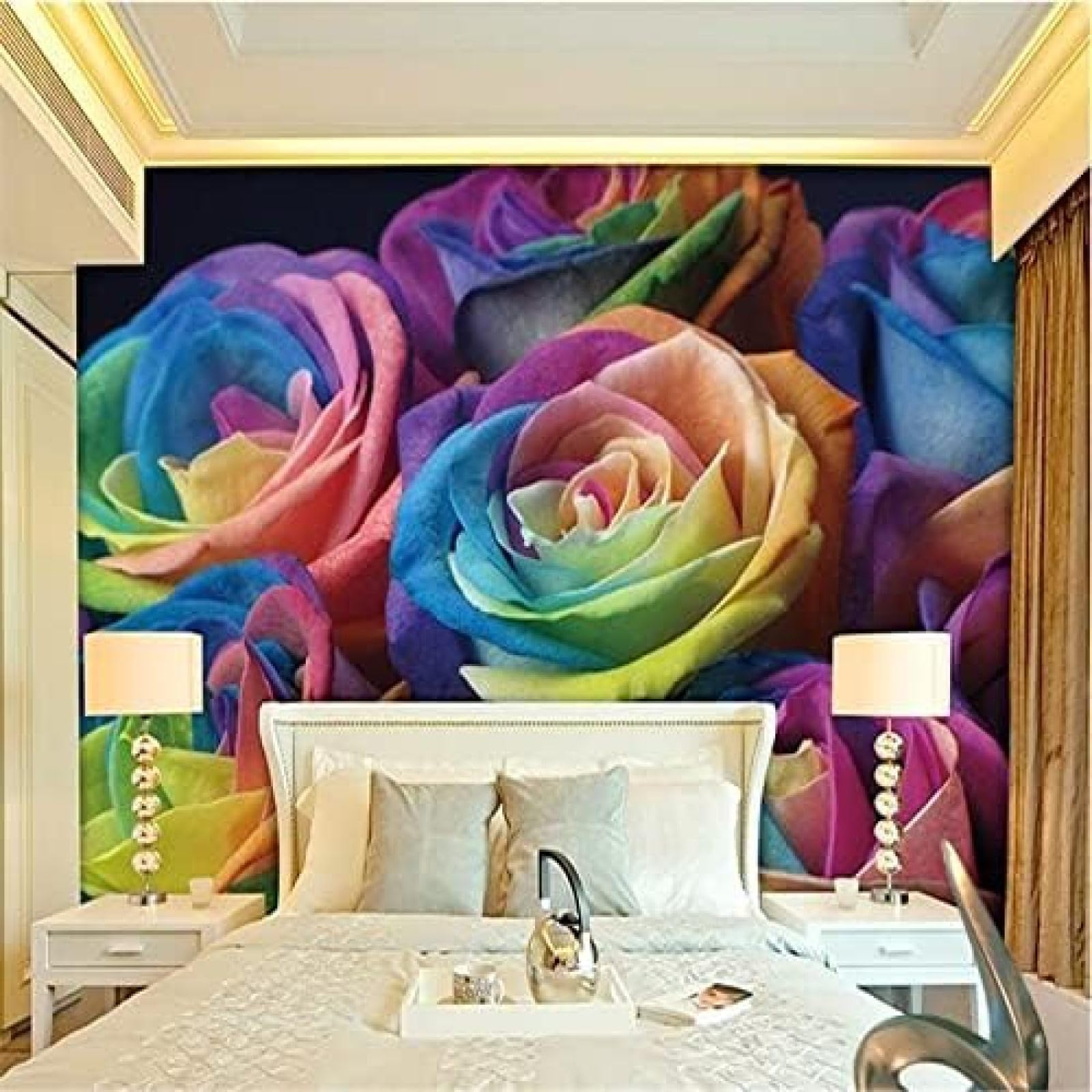 XLMING Einfache Romantik Bunte Rosen 3D Tapete Wohnzimmer Sofa Schlafzimmer Esszimmer Home Dekoration Wand-200cm×140cm