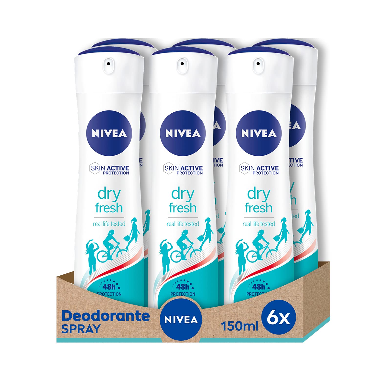 NIVEA 6 x 150 ml Dry Fresh Spray Deospray mit Dual Active Formel, Anti-Transpirant Deodorant für 72h intensive Frische auf der Haut