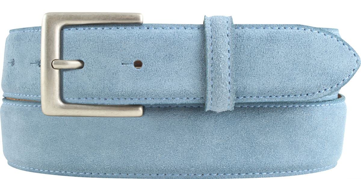 BELTINGER Gürtel aus Veloursleder 3,5 cm | Velour-Ledergürtel für Herren 35mm | Wildleder-Gürtel mit antik-silber Gürtelschließe | Jeansblau 90cm