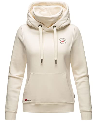 MARIKOO Damen Hoodie Sweatshirt mit Kapuze Kapuzenpullover Stehkragen [B913-Chihiroo-Offwhite-Gr.M]