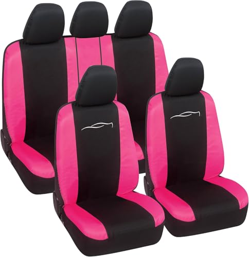 Lupex Universal-Autositzbezüge, Modell Racing, Set zum Schutz der vorderen und hinteren Sitze, Airbag-kompatibel (Schwarz – Fuchsia)