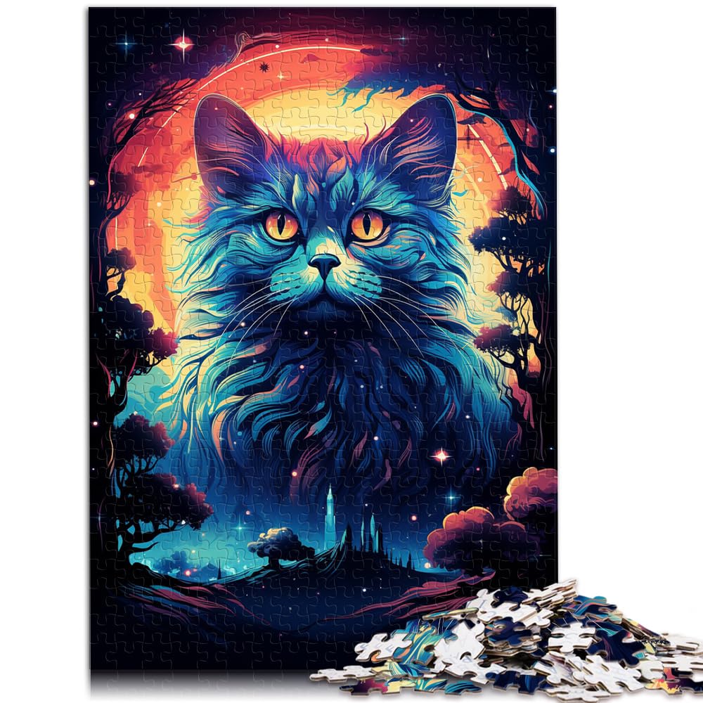 Puzzle für farbenfrohe, exotische Katzenzeichnung, 1000-teiliges Puzzle für Erwachsene, Holzpuzzle, anspruchsvoll, Aber unterhaltsam und humorvoll, 1000 Teile (50 x 75 cm)