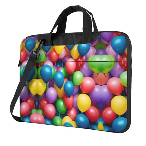 Laptoptasche mit bunten Luftballons, blauer Himmel, stilvolle Kuriertasche und Laptoptasche für Damen und Herren, Schulterriemen, Schwarz, 15.6 inch