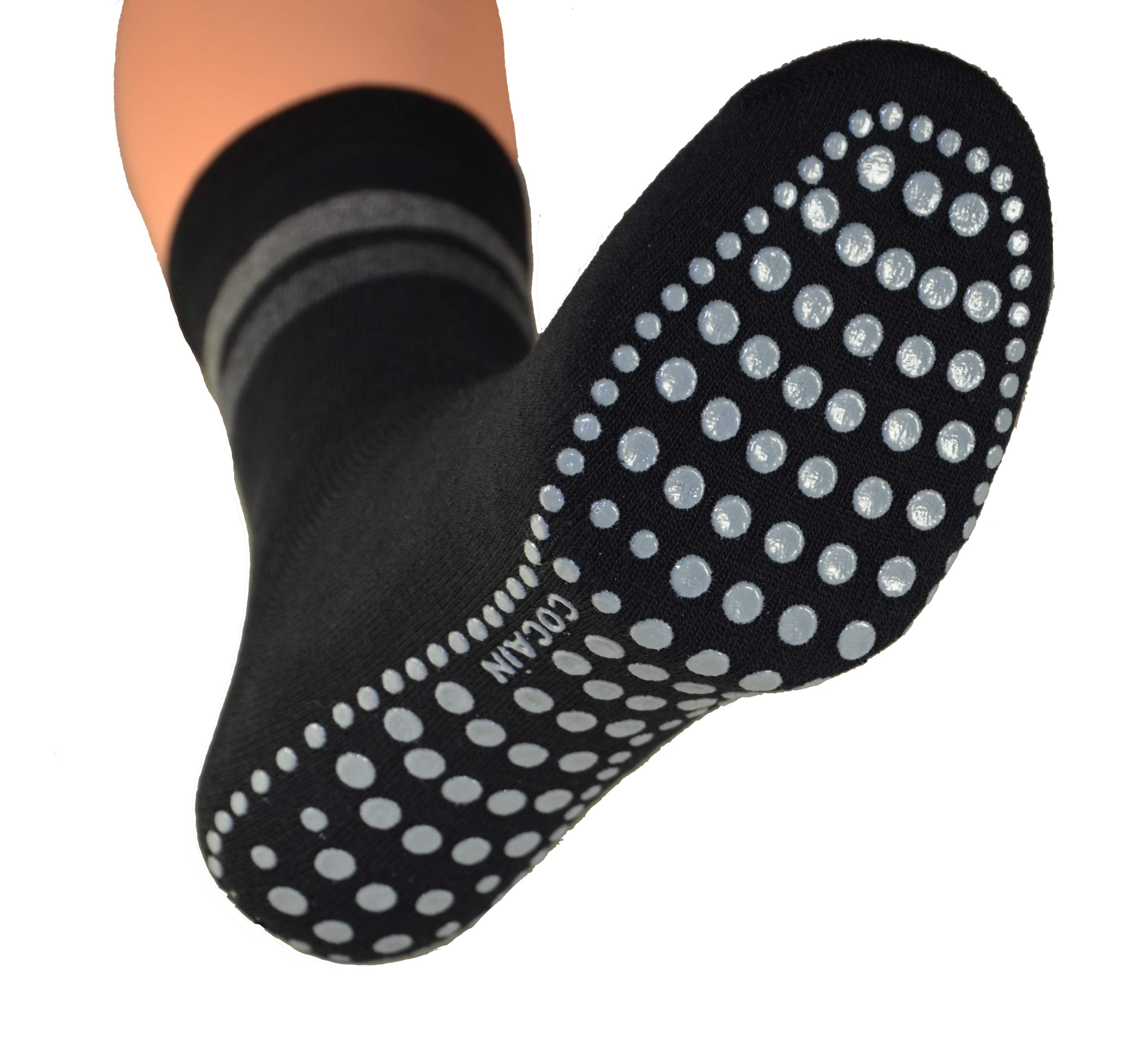 4er Pack Damen & Herren Socken mit ABS Noppen Marke Cocain ohne Gummi, Thermo Socken Frottee, Anti Rutsch Socke, Stoppersocken, Gr.35-38, 4er Pack Schwarz/Anthrazit