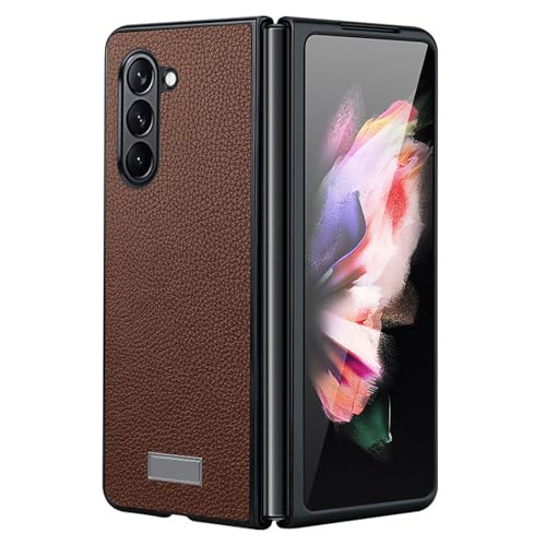 SUREKYA Handyhülle für Samsung Galaxy Z Fold 6, Premium-PU-Leder, harte PC-Schutzhülle, ultradünn, klappbar, stoßfest, Schutzhülle für Samsung Galaxy Z Fold 6, Braun