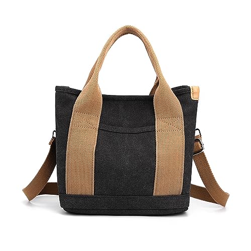 ohodhmnu Damen Tragetasche, Frauen Canvas Schultertasche Mode Top Griff Handtaschen Lady Shopping Bag Große Kapazität Casual Bag Kleine Büchertasche, Schwarz , no pendant