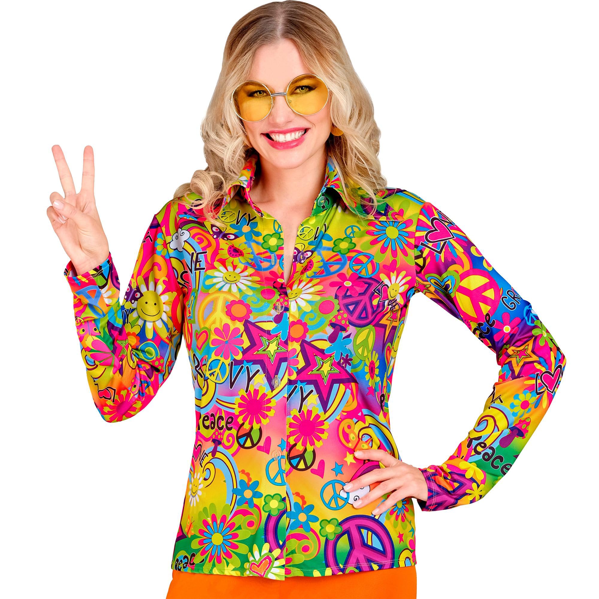 W WIDMANN MILANO Party Fashion - 60er Jahre Bluse für Damen, Hippie, Reggae, Flower Power, Disco Fever, Schlagermove