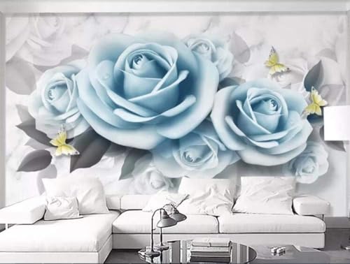 Blaue Blumen Schmetterlinge 3D Tapete Poster Restaurant Schlafzimmer Wohnzimmer Sofa TV Dekorative Wand-150cm×105cm