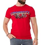 Cipo & Baxx Herren T-Shirt Print Strass-Schriftzug Kurzarm CT721 Rot L