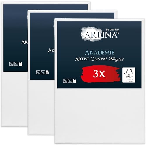 Keilrahmen Leinwand zum Bemalen 50x70 cm – Artina FSC® 3er Set Leinwand Keilrahmen Leinwände für Acrylfarben Canvas 100% Baumwolle – bespannte Keilrahmen Leinwände zum malen Acryl Leinwand Rahmen