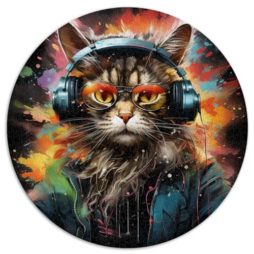 Puzzles Spiele DJing Cat 1000-teiliges Puzzle für Erwachsene 67,5 x 67,5 cm für Puzzlespaß bei Aktivitäten zu Hause, Geburtstagsgeschenk, Reisegeschenke,