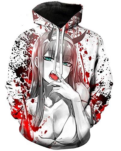 QYIFIRST Anime Kapuzenpulli Hoodie FRANXX Zero Two Code：002 Cosplay Kostüm Unisex 3D Druck Top Adult Rosa E L (Chest 110cm)