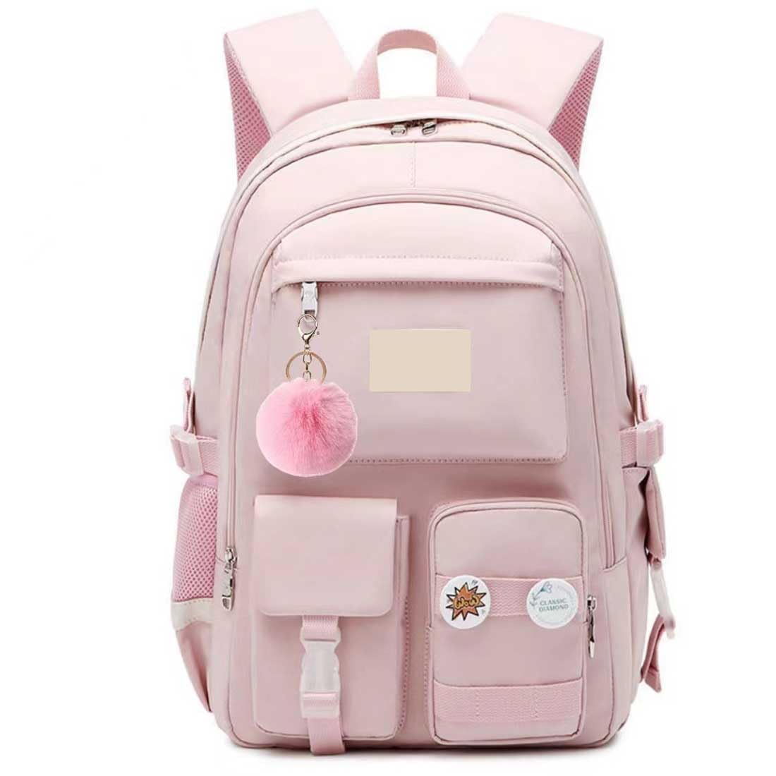 Kawaii Rucksack Mit Kawaii Pin und ZubehöR,Kawaii Rucksack für Schule,Niedlicher äSthetischer Rucksack,GroßE KapazitäT Canvas Rucksack Leicht Casual Daypack für Teen MäDchen Frauen Damen (pink)