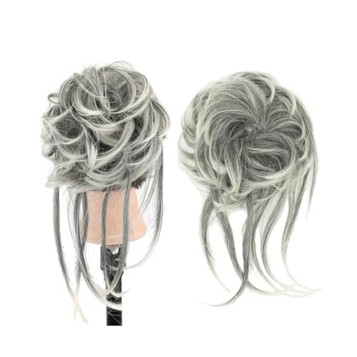 Haarteile Haarknoten Unordentlicher Haarknoten Hochsteckfrisur Lange Haargummis Wickeln Pferdeschwanzverlängerung Gewellte Haarteile Chignon Stirnband Brötchen Haare(Ombre Gray)