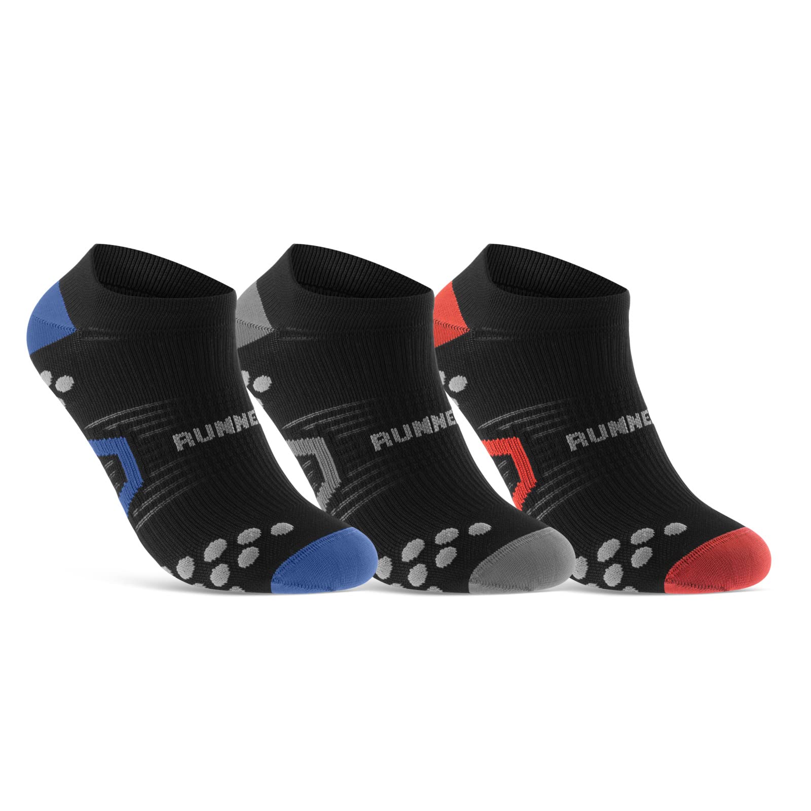 sockenkauf24 Kurze Laufsocken für Herren & Damen (3 Paar) Sneaker Sportsocken Atmungsaktive Running Socks 50203P WP (Schwarz/Blau Schwarz/Grau Schwarz/Rot 39-42)