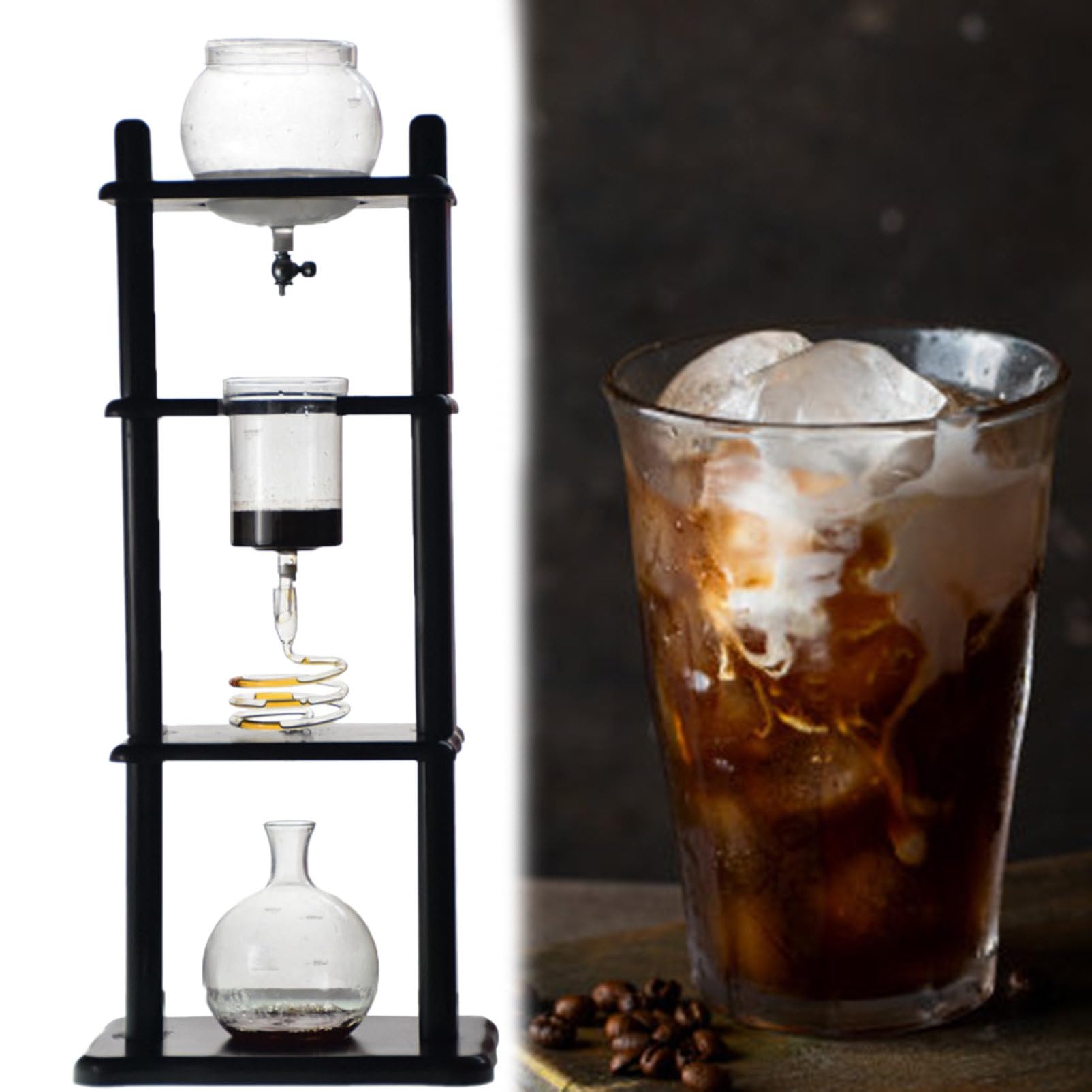 ROGHA Kaffeemaschine Ice Drip Coffee Maker 1000ml Wiederverwendbare Glasfilterung Transparenter DIY Ice Coffee Brew Tower Cold Brew Tropfturm Filterwerkzeug Cold Coffee Maker