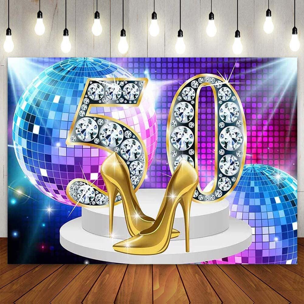 Happy 50th Birthday Disco Thema für Frauen Männer Fifty Party Wand Hintergrund Kuchen Banner Poster Po Booth Hintergrund 50 Jahre alt