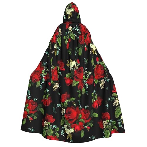 WURTON Wunderschöner Rosen-Geschenkdruck, Unisex, Kapuzenumhang, Halloween, Karneval, Vampir, Cosplay, Umhang mit Kapuze