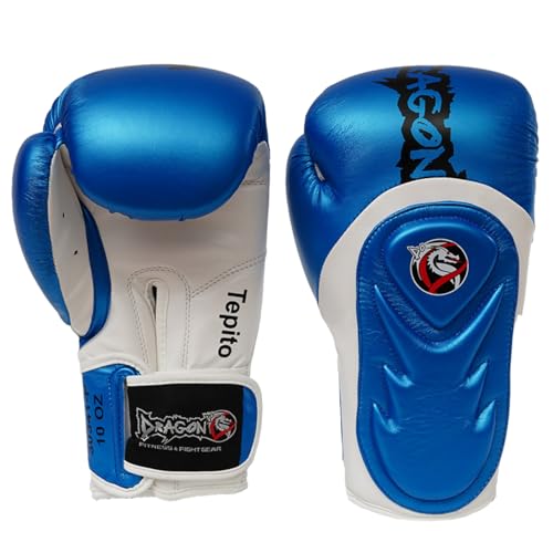 DRAGON DO Tepito Boxhandschuhe männer Herren Boxhandschuhe Kickboxen Muay Thai Boxing Gloves Kampfsport Handschuhe Combat Gloves Boxing Training Schwarz Adult10 12 14 Oz (Blau-Weiß, 10 Oz)