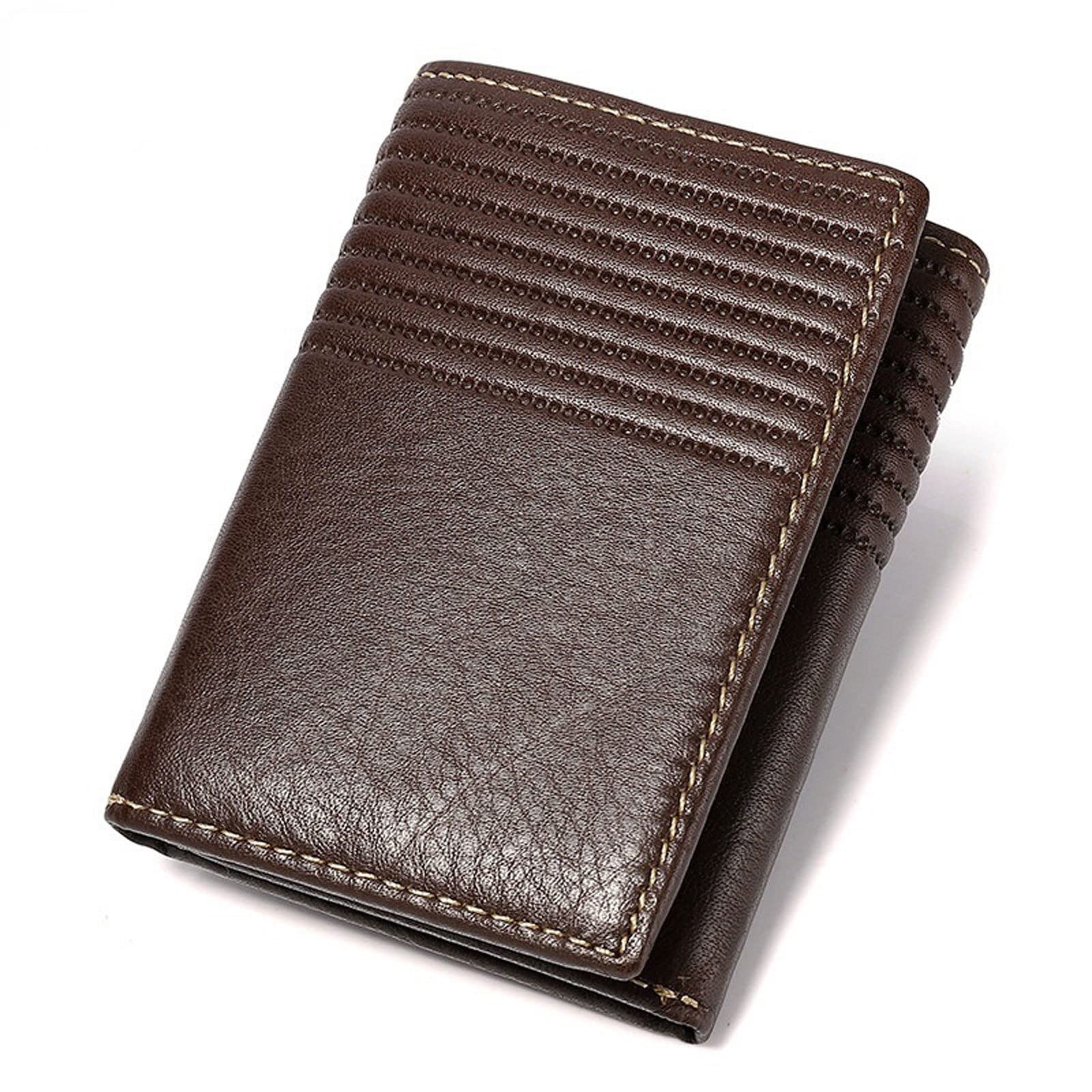 TREGOO Portemonnaie Herren Wallet männer Kurze echte echtes Leder tri-fold Tasche erster Schicht rindsleidasche (Color : Bruin)