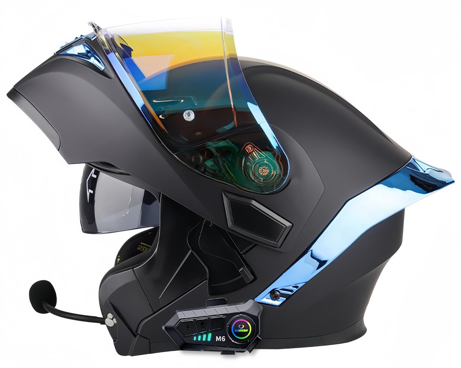 Modularer, Hochklappbarer Integral-Motorradhelm Mit Bluetooth, ECE-Geprüft, Für Herren Und Damen, Integralhelm Für Roller, Doppeltes Antibeschlag-Visier C,S55-56CM