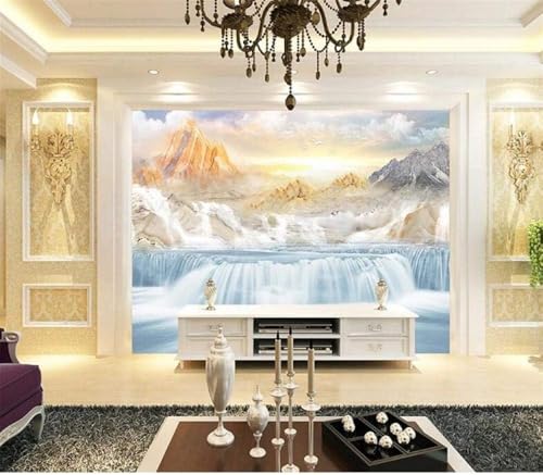 Marmorierte Wasserfall-Landschaft 3D Tapete Poster Restaurant Schlafzimmer Wohnzimmer Sofa TV Dekorative Wand-400cm×280cm