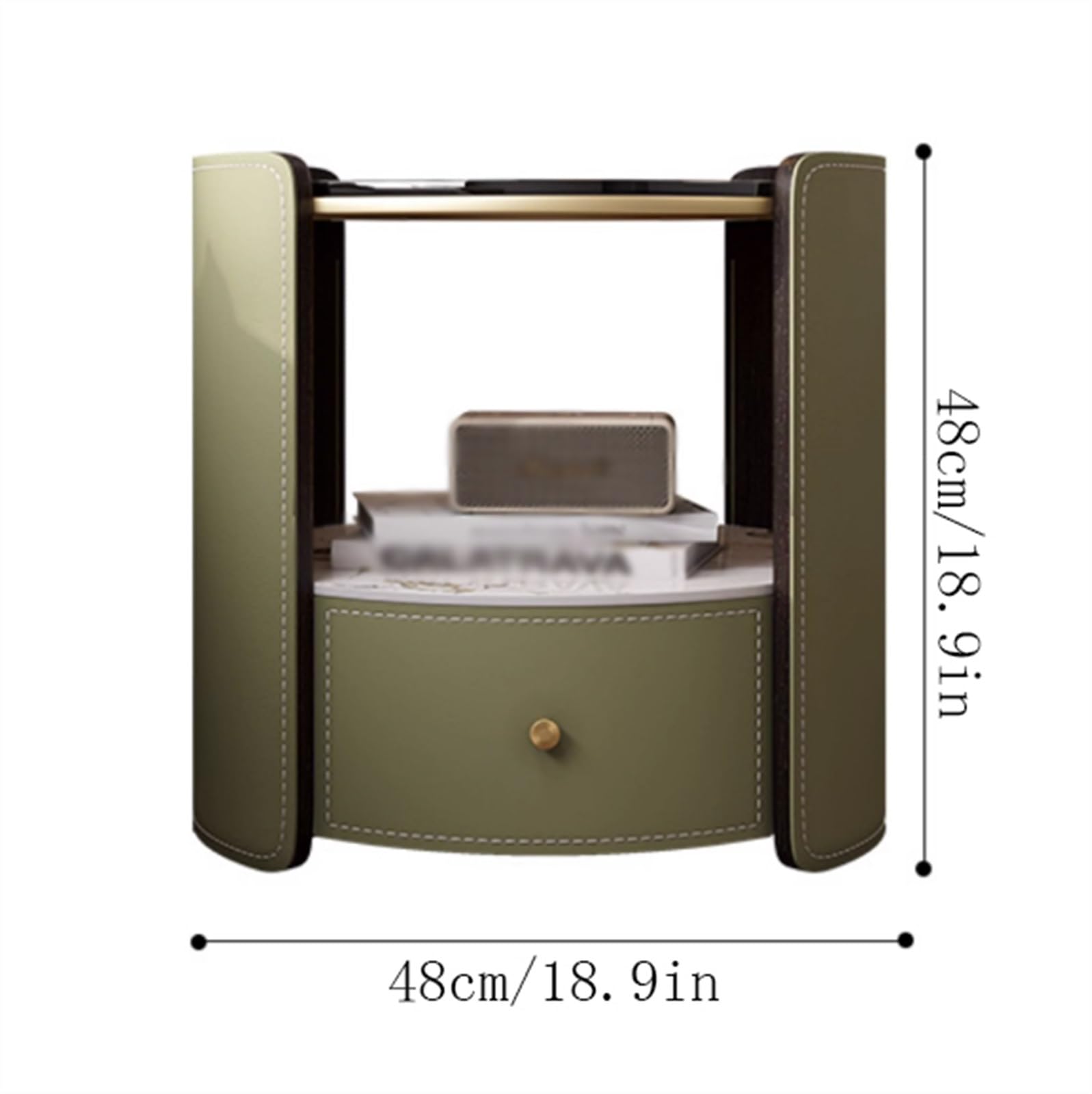 Zhaoj24-05 Nachtschrank Zylindrischer Nachttisch, Kleiner Heim-Nachttisch aus Holz, Leder, Einzelschublade, Metallzug, Stauraum, Nachttischmöbel, Dunkelgrün Stauraum für Schlafzimmer