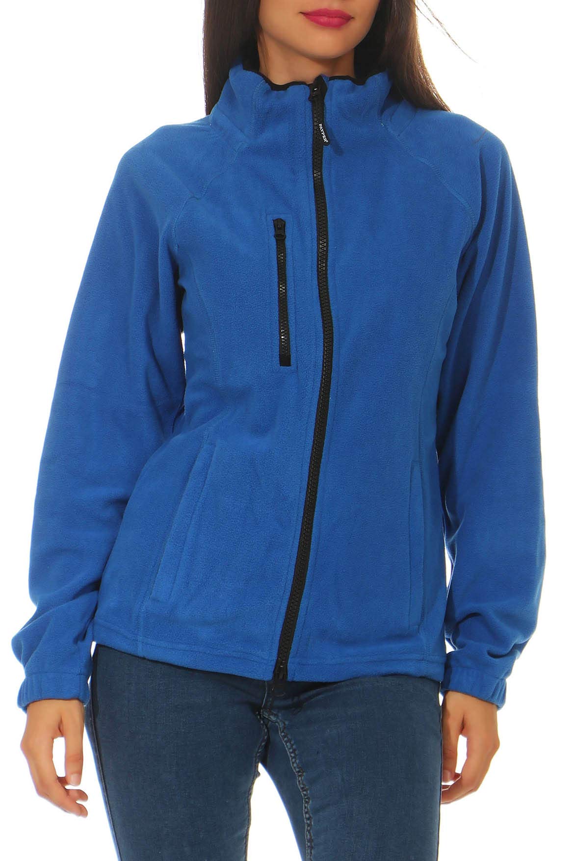 Happy Clothing Damen Fleecejacke Microfleece Outdoor-Jacke ohne Kapuze mit Kragen Dunkelblau Schwarz S M L, Größe:M, Farbe:Blau