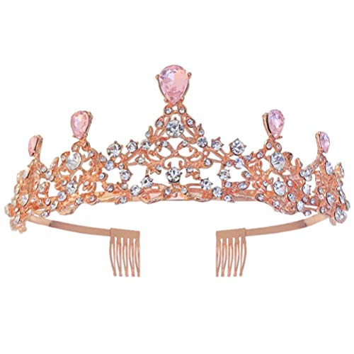 AIHEDOUJ Kristall-Tiara, Vintage-Barock-Braut-Tiara, Krone, Strass-Stirnband, Prinzessin-Tiara mit Kämmen, für Braut, Hochzeit, Abschlussball, Geburtstag, Party, Krone (Farbe: Roségold) Stirnbänder