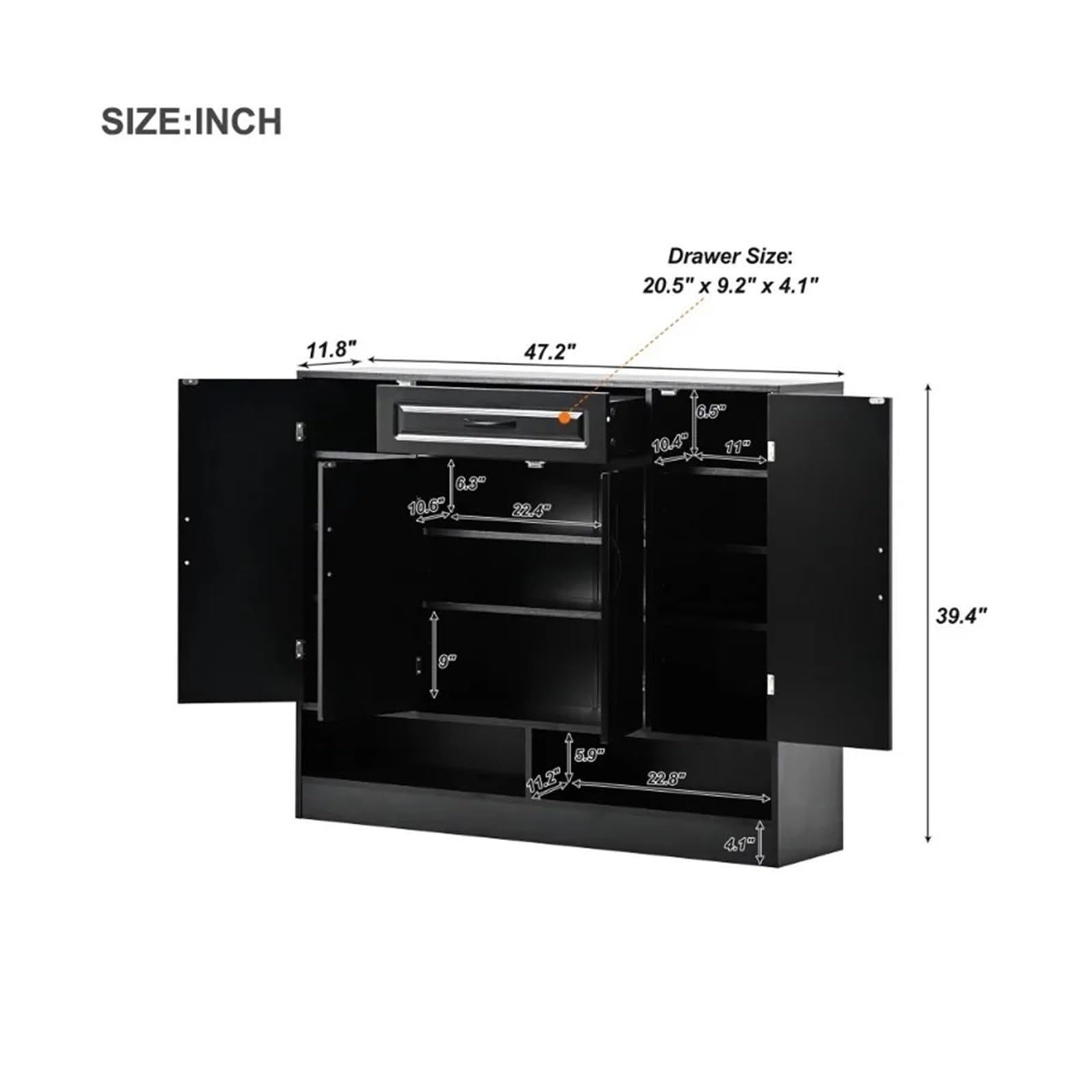 Zhaoj24-05 Platzsparender Schuhschrank 47,2-Zoll-Schuhschrank for den Eingangsbereich, freistehender Schuhschrank, Schuhregal-Organizer mit 8 verstellbaren Regalen Schuhaufbewahrung(Schwarz)