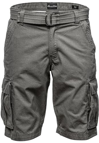 Amaci&Sons Herren Cargoshorts Männer Kurze Bermuda Hose inkl.Gürtel Regular Fit Gurt7027 Dunkelgrau W34