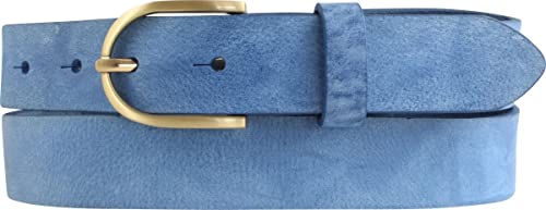 BELTINGER Damen-Gürtel aus weichem Vollrindleder Vintage-Look 3 cm | Leder-Gürtel für Damen 30mm | Schmaler Gürtel Used-Look mit goldener Gürtelschnalle | Blau 85cm