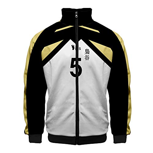 QYIFIRST Unisex Anime 3D Druck Hoodie Fukurodani Academy Akaashi Keiji NO.5 Trainingsjacke Sweatjacke Cardigan mit Reißverschluss und Stehkragen Cosplay Kostüm Schwarz XS (Chest 98cm)