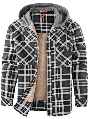 Mr.Stream Herren Kapuzenpullover Hooded Thermohemd Flanellhemd Winterjacke Hoody Fleecefutter Holzfällerhemd Arbeitshemd Hoodie Medium Grey