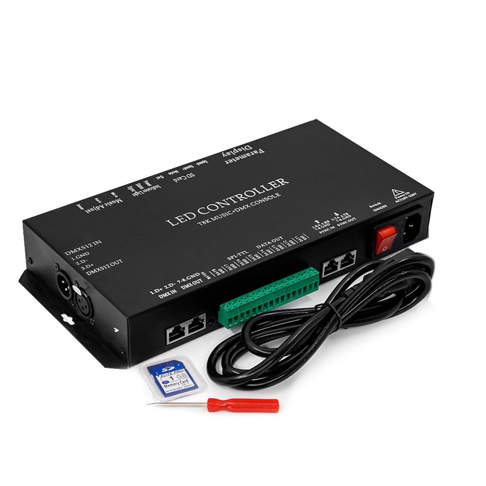 Pluuttiem T8K Musik- und -Konsole, 8-Kanal-Anschluss mit Mikrofoneingang/Aux-Eingang, SPI-TTL-LED-Streifenlicht-Controller für WS2811 WS2812B EU-STECKER