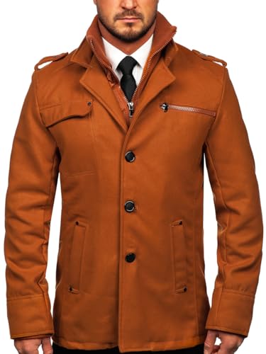 BOLF Herren Kurze Mantel Wolle Kurzmantel Wintermantel mit Stehkrage Wollmantel mit Steppweste Winterjacke Warme Gefüttert Winter Slim Fit Business Elegant PPM 8856 Camel L [4D4]