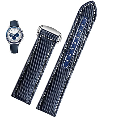 BANDKIT Uhrenarmband aus Segeltuch für Omega Seamaster 300 Speedmaster AT150, 19 mm, 20 mm, Herren-Zubehör, Blau / Schwarz, 19 mm, Achat