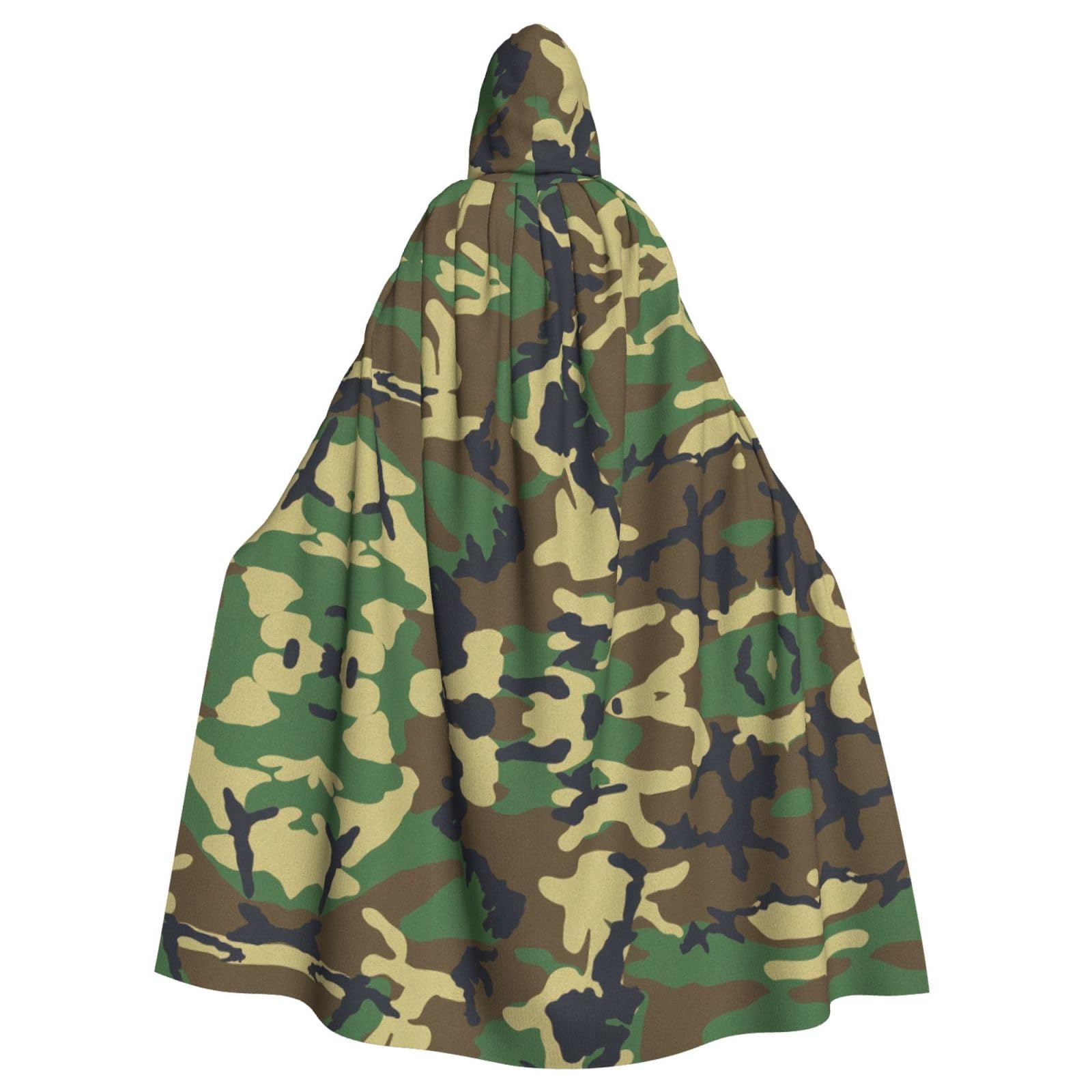 WURTON Grüner Militär-Camouflage-Umhang mit Kapuze, Unisex, Cosplay-Kostüme, Umhang für Erwachsene, 185 cm