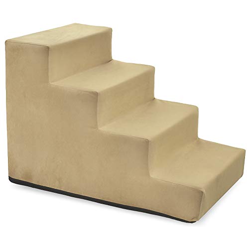 BoutiqueZOO Hundetreppe 40 cm hoch | Katzentreppe Haustiertreppe | 4 Stufen | Hunde Katzen Haustier | für Bett und Auto | Trepp für kleine Hund | Samtstoff | Farbe: Velvet: Beige