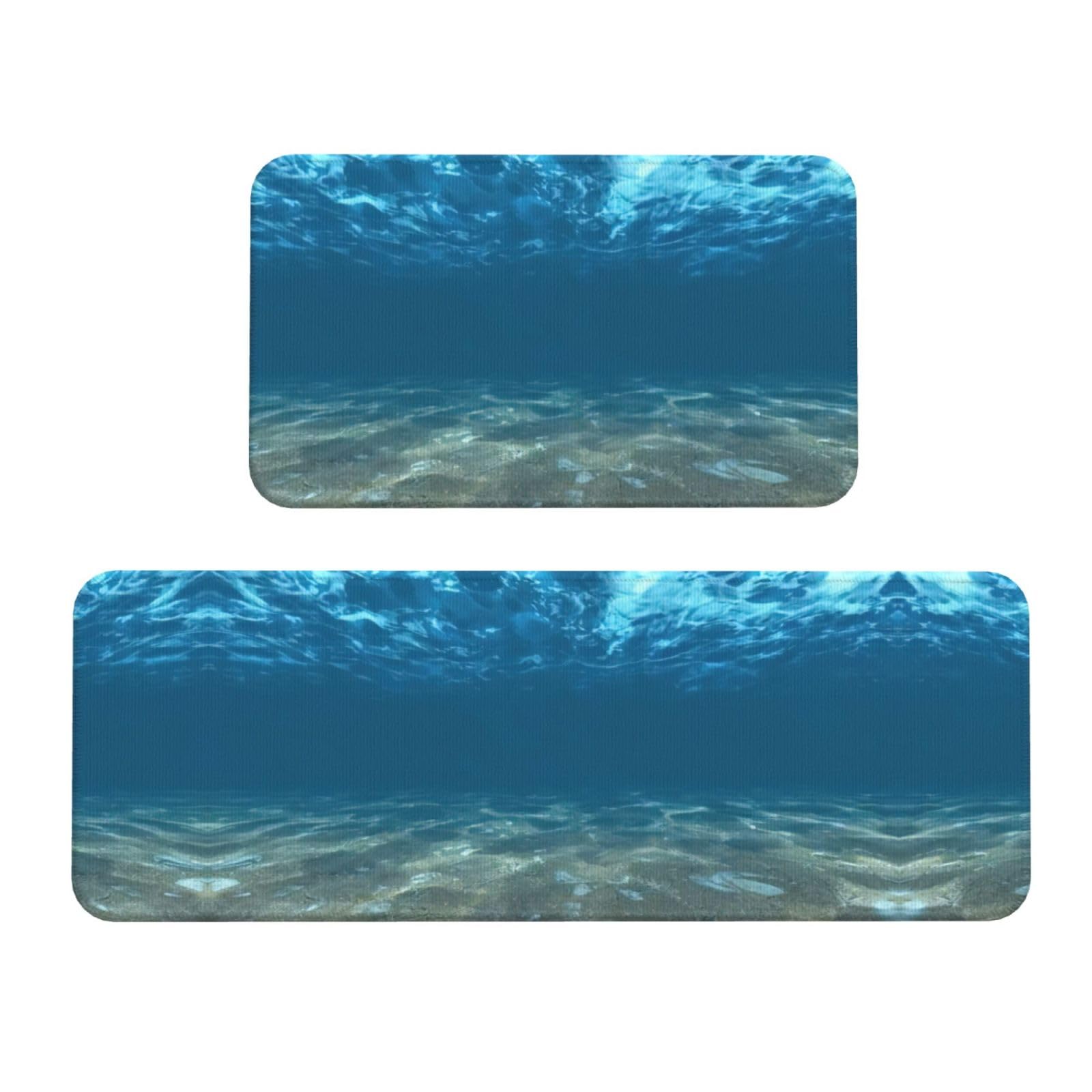 YQxwJL Blue Ocean Sea Wavy Seascape Print Kitchen Mat 2 Pcs Kitchen Rug Set Non Slip Waterproof Kitchen Floor Mat,For Flur Office